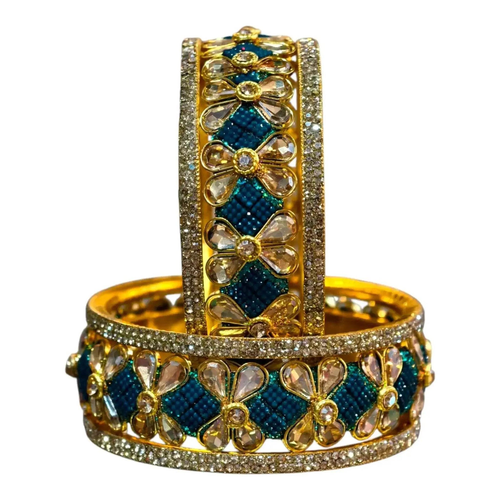 Exquisite Green Designer Bangles with Stonework – Elegant Floral Design for Special Occasions