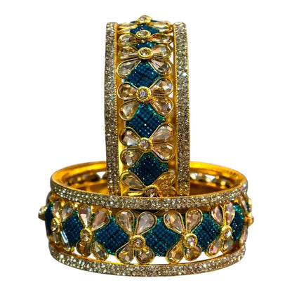 Exquisite Green Designer Bangles with Stonework – Elegant Floral Design for Special Occasions