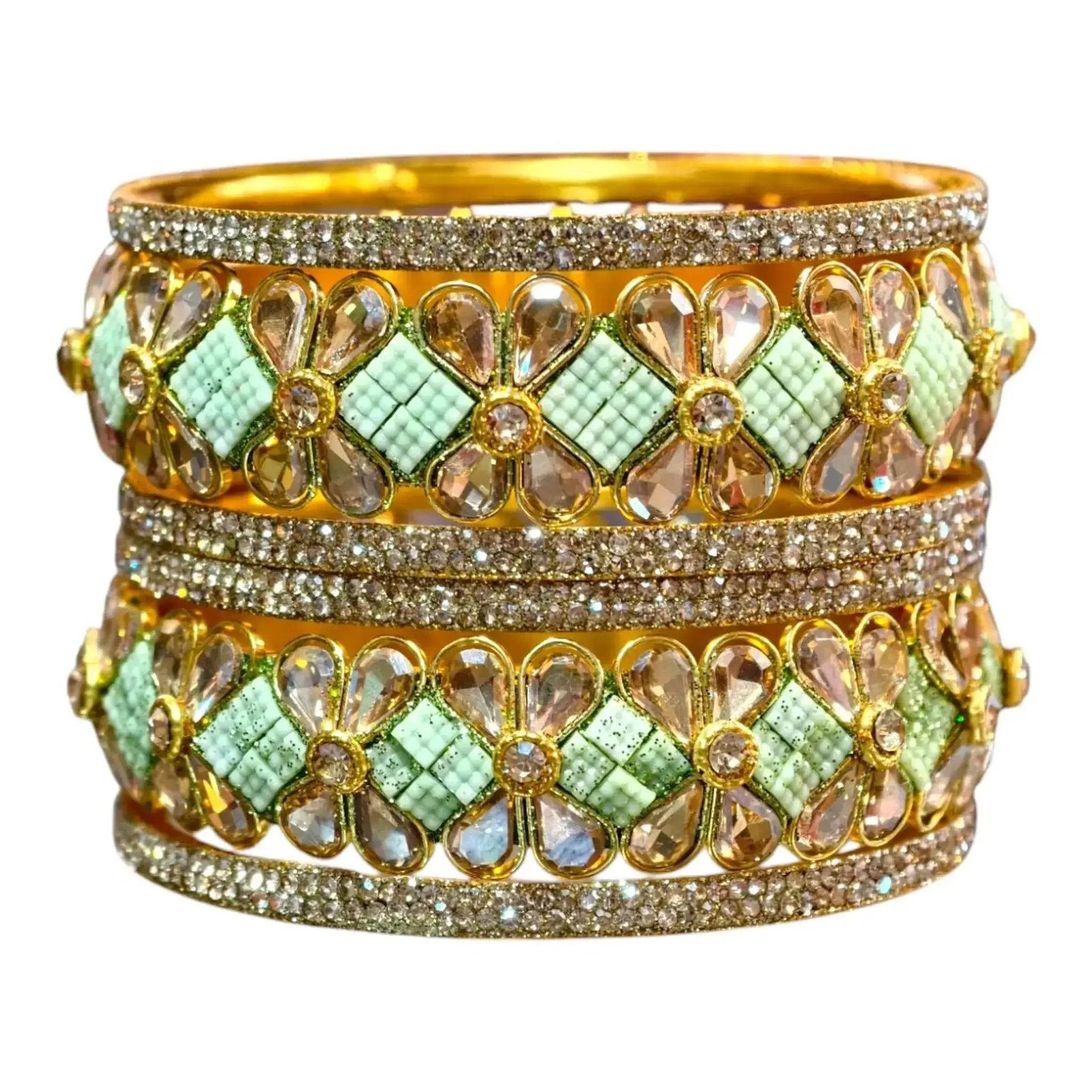 exquisite green designer bangles with stonework – elegant floral design for special occasions