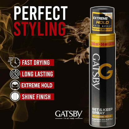Gatsby Set & Keep Hair Spray - Extreme Hold | Long-Lasting Hair Locking Spray | 250ml