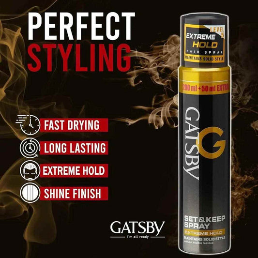 Gatsby Set & Keep Hair Spray - Extreme Hold | Long-Lasting Hair Locking Spray | 250ml