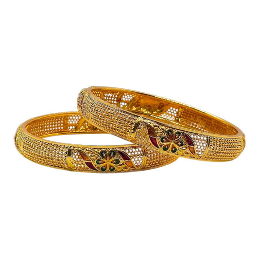 Gold-Plated Enamel Floral Kada Bangles Set