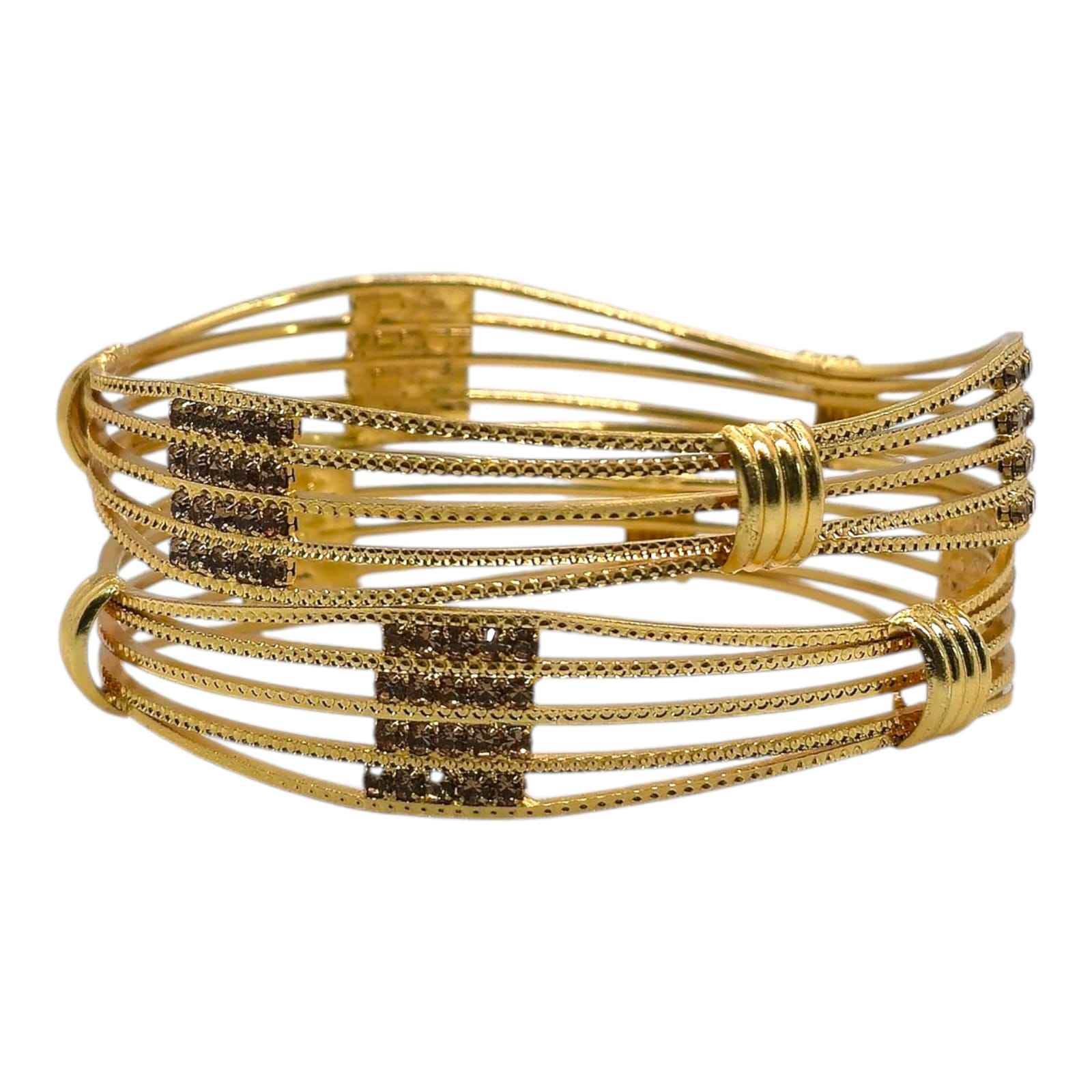 Gold-Plated Multi-Line Crystal Kada Bangles Set