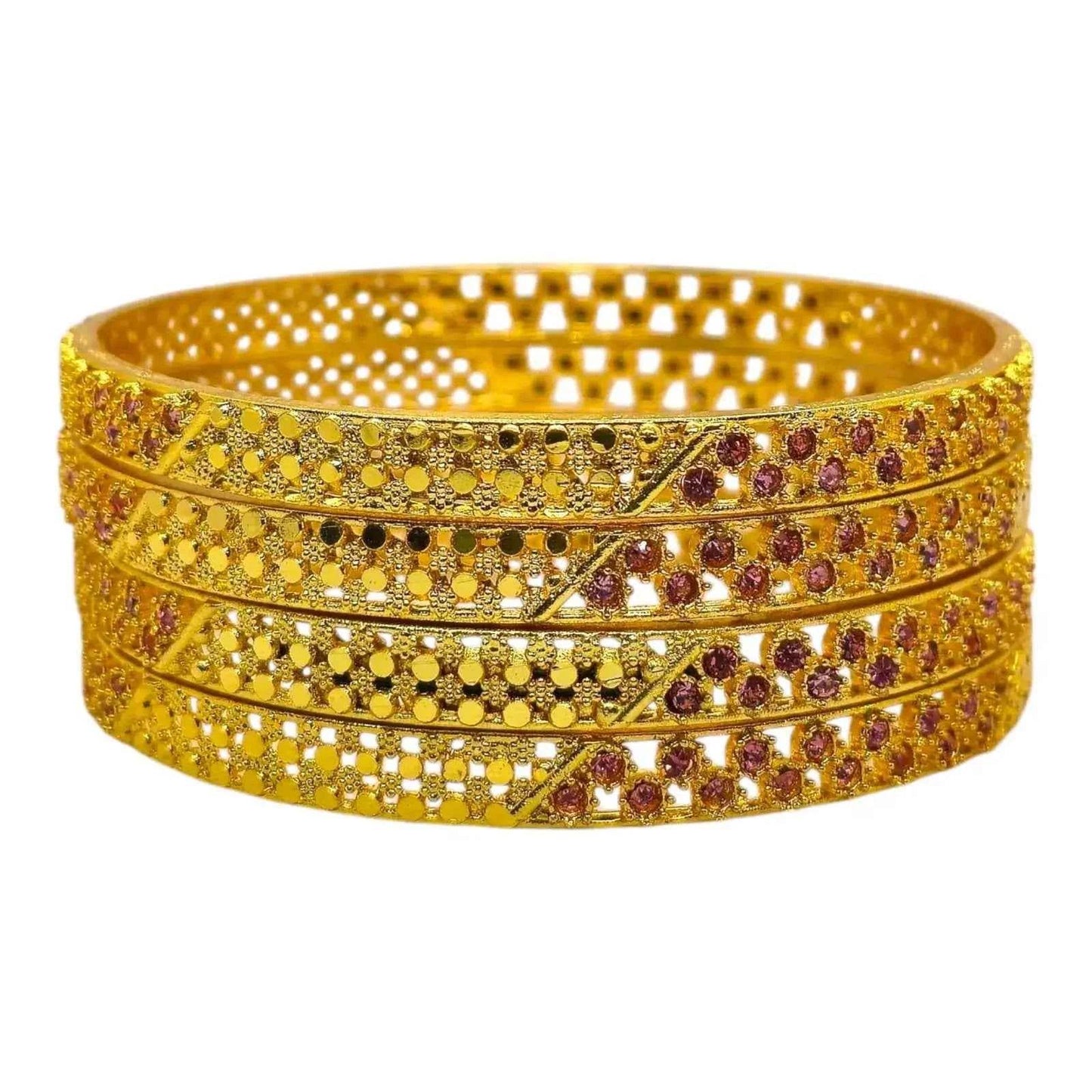 gold-plated pink stone designer bangles set
