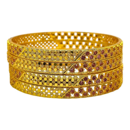 Gold-Plated Pink Stone Designer Bangles Set