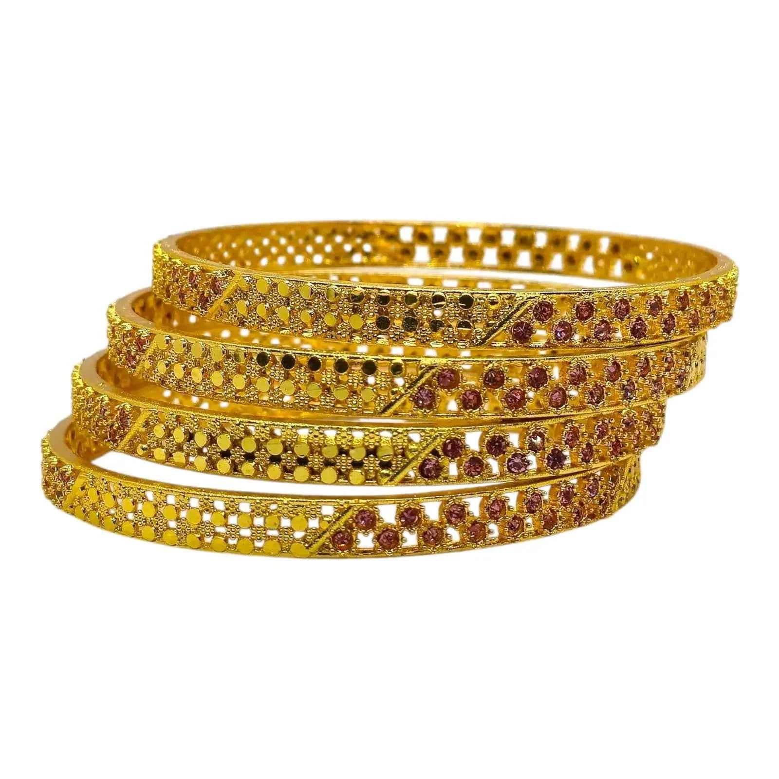 Gold-Plated Pink Stone Designer Bangles Set
