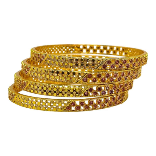 Gold-Plated Pink Stone Designer Bangles Set