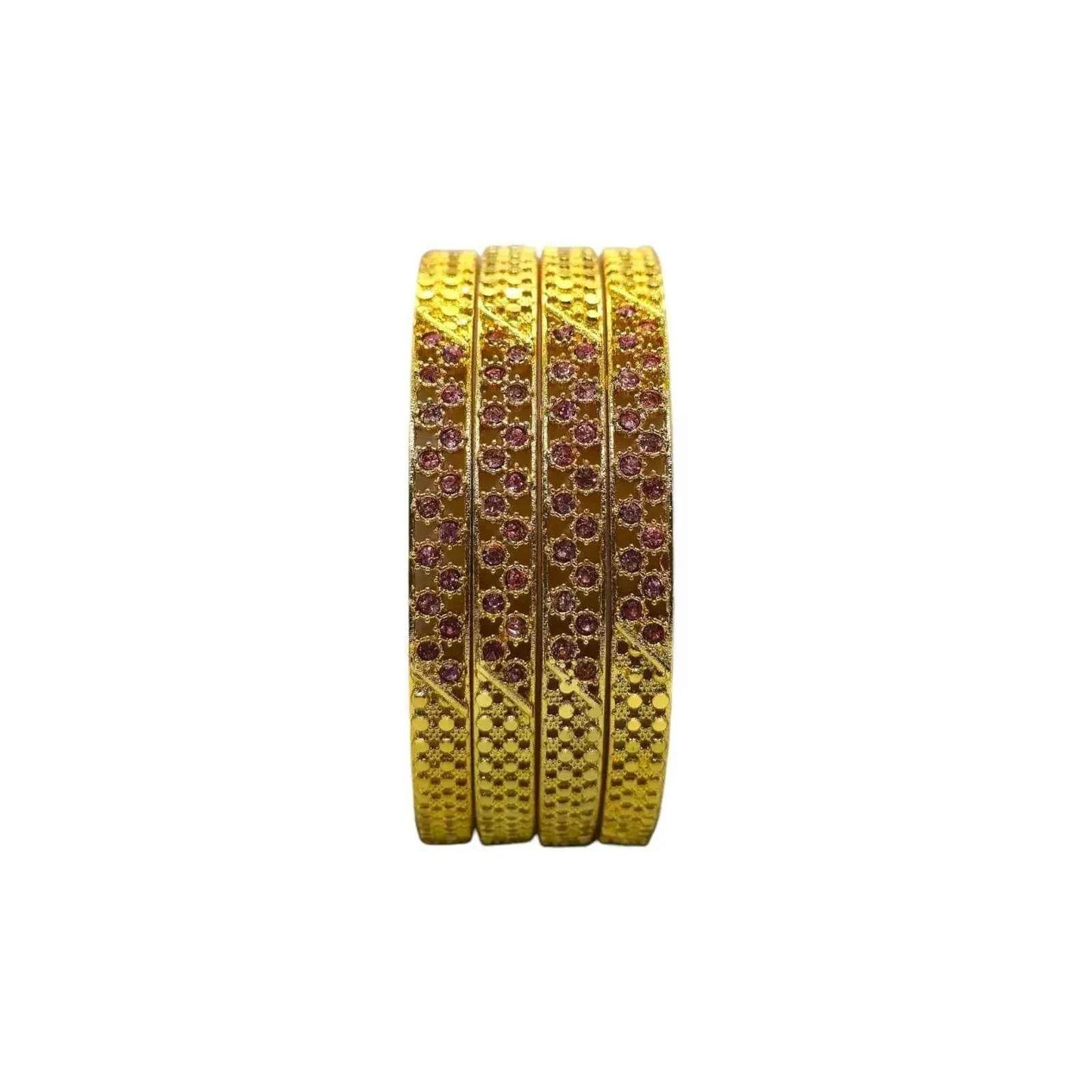 gold-plated pink stone designer bangles set