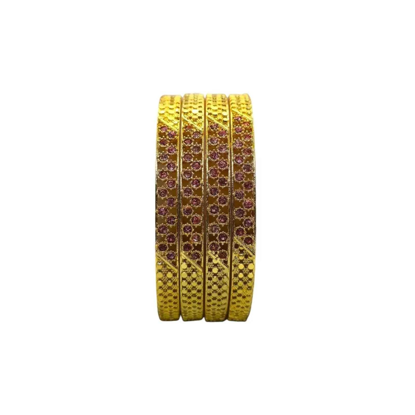 Gold-Plated Pink Stone Designer Bangles Set
