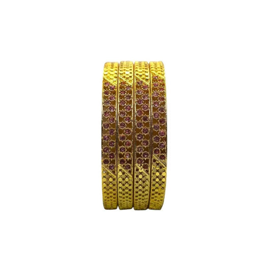 Gold-Plated Pink Stone Designer Bangles Set