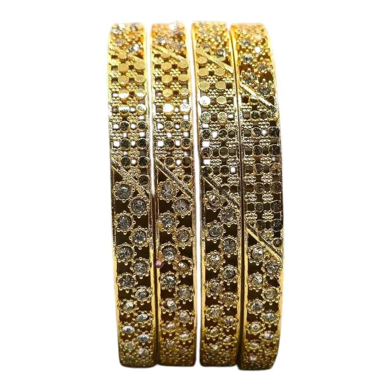 Gold-Plated White Stone Studded Bangles Set