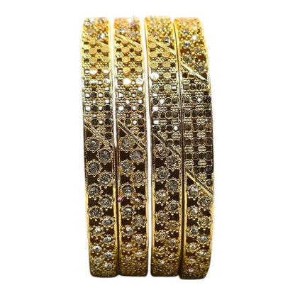 Gold-Plated White Stone Studded Bangles Set