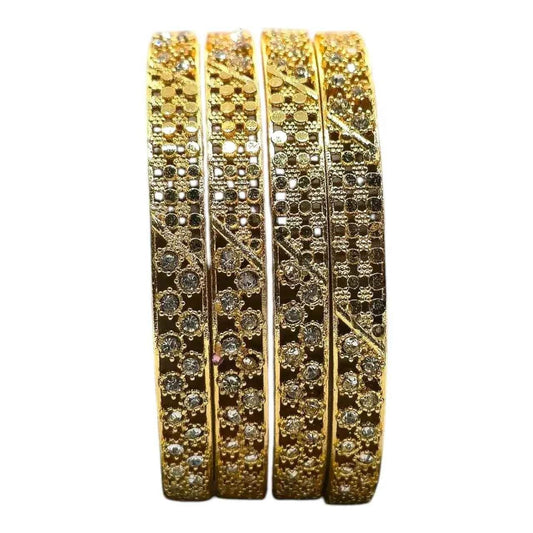 Gold-Plated White Stone Studded Bangles Set