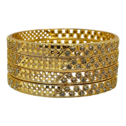 Gold-Plated White Stone Studded Bangles Set