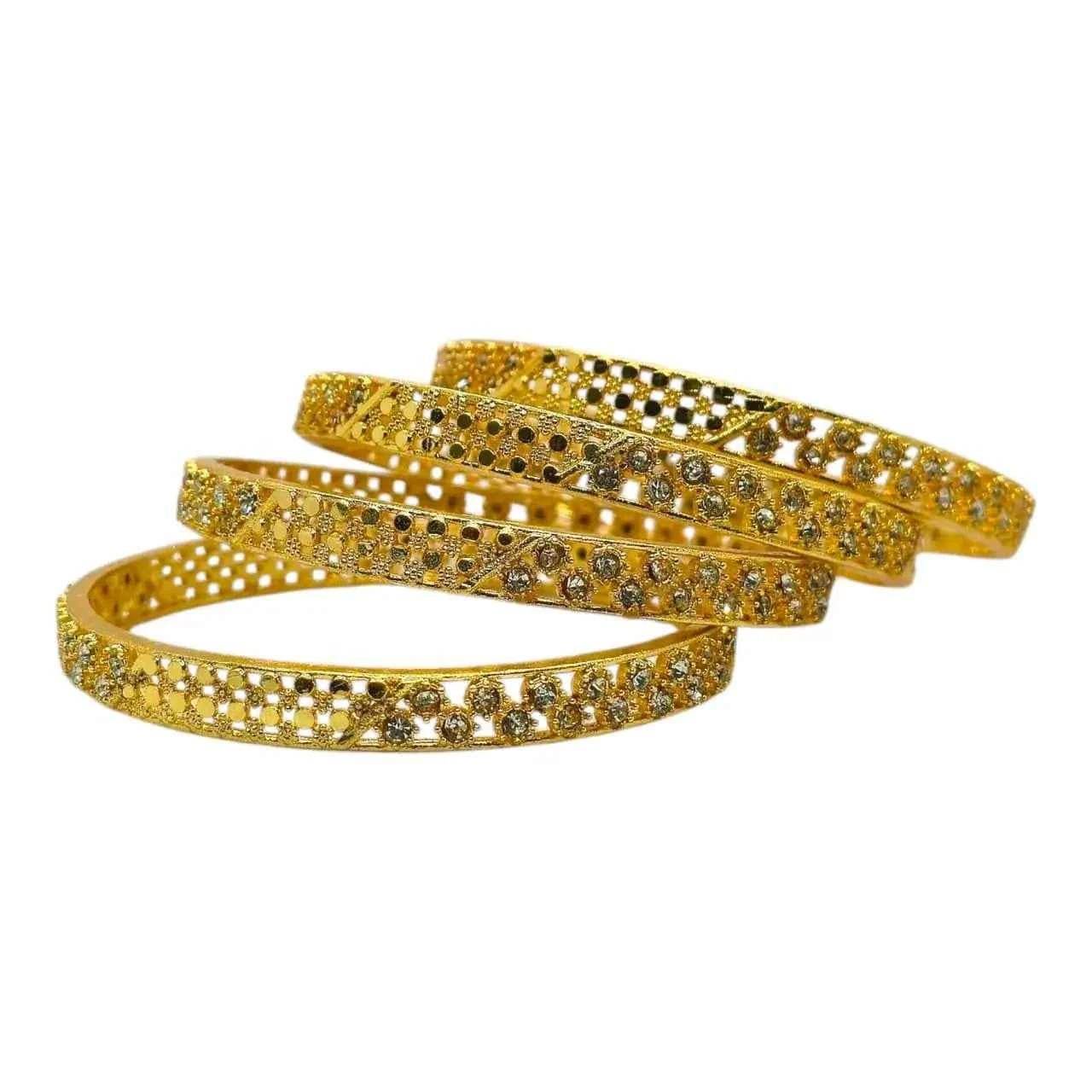 gold-plated white stone studded bangles set