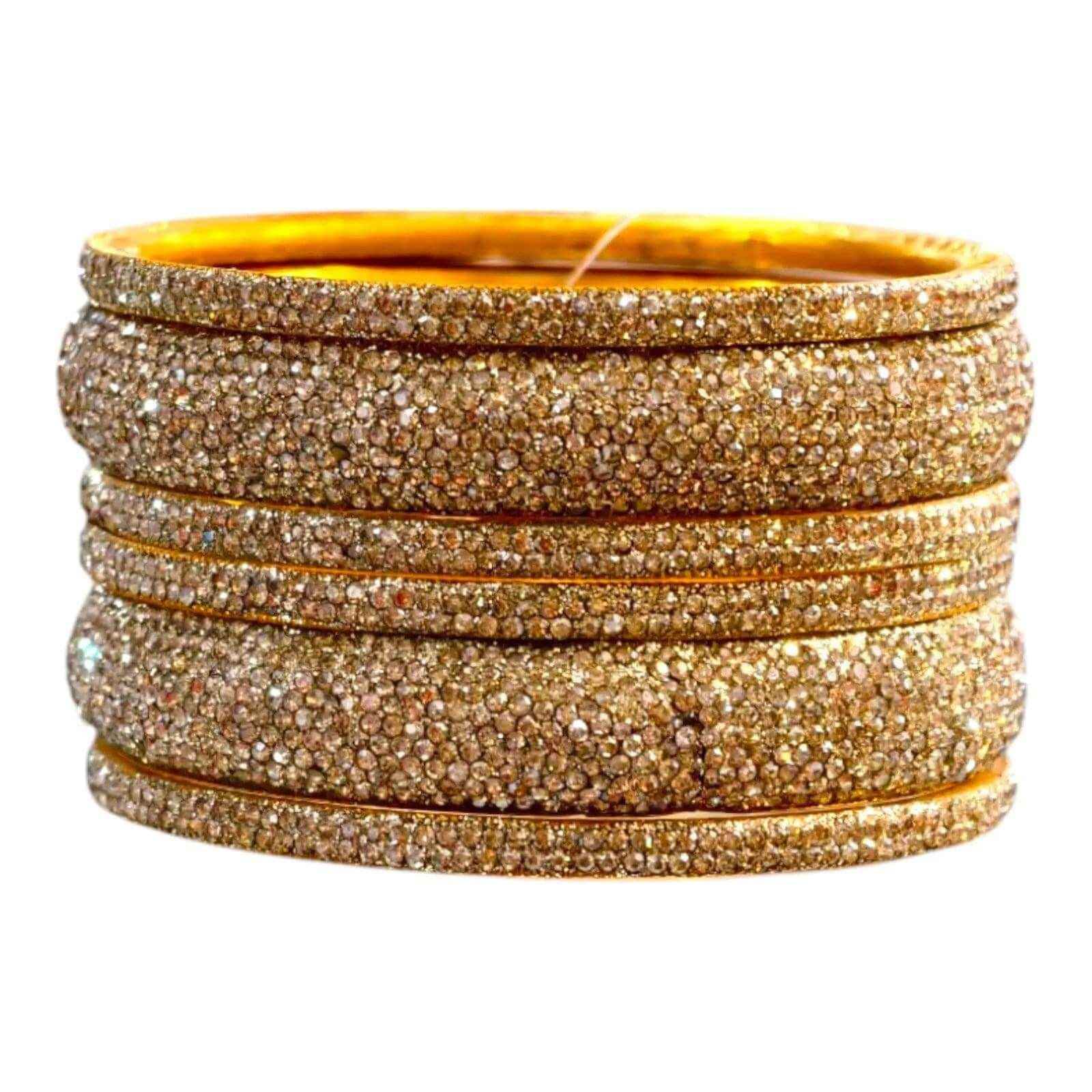 Gold Stone Bangles Set (6 Pieces) – Elegant Traditional Jewelry
