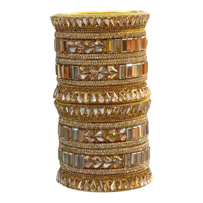 Gold Stone Embellished Bridal Bangles Set – Elegant Design