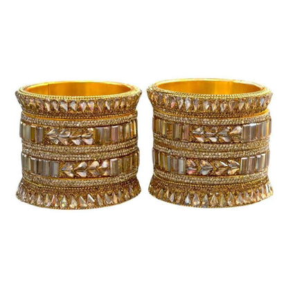 Gold Stone Embellished Bridal Bangles Set – Elegant Design