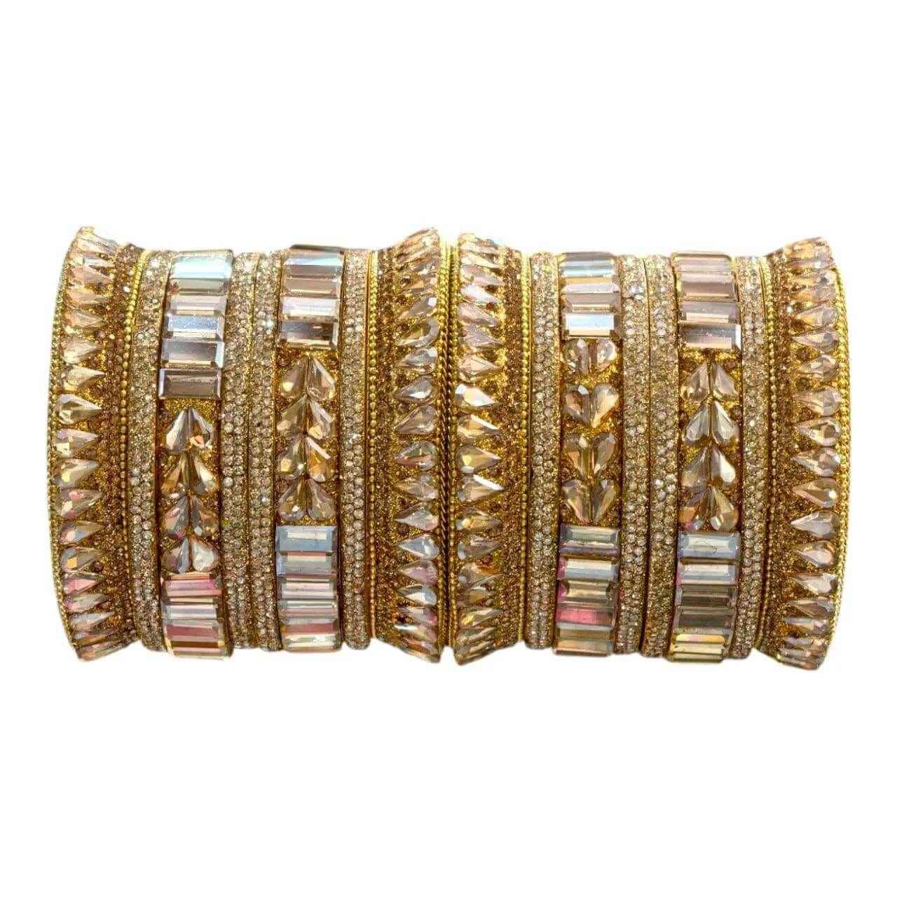 Gold Stone Embellished Bridal Bangles Set – Elegant Design