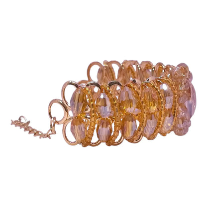 Golden Peach Crystal Bracelet – Adjustable Fancy Beads Bracelet for Girls
