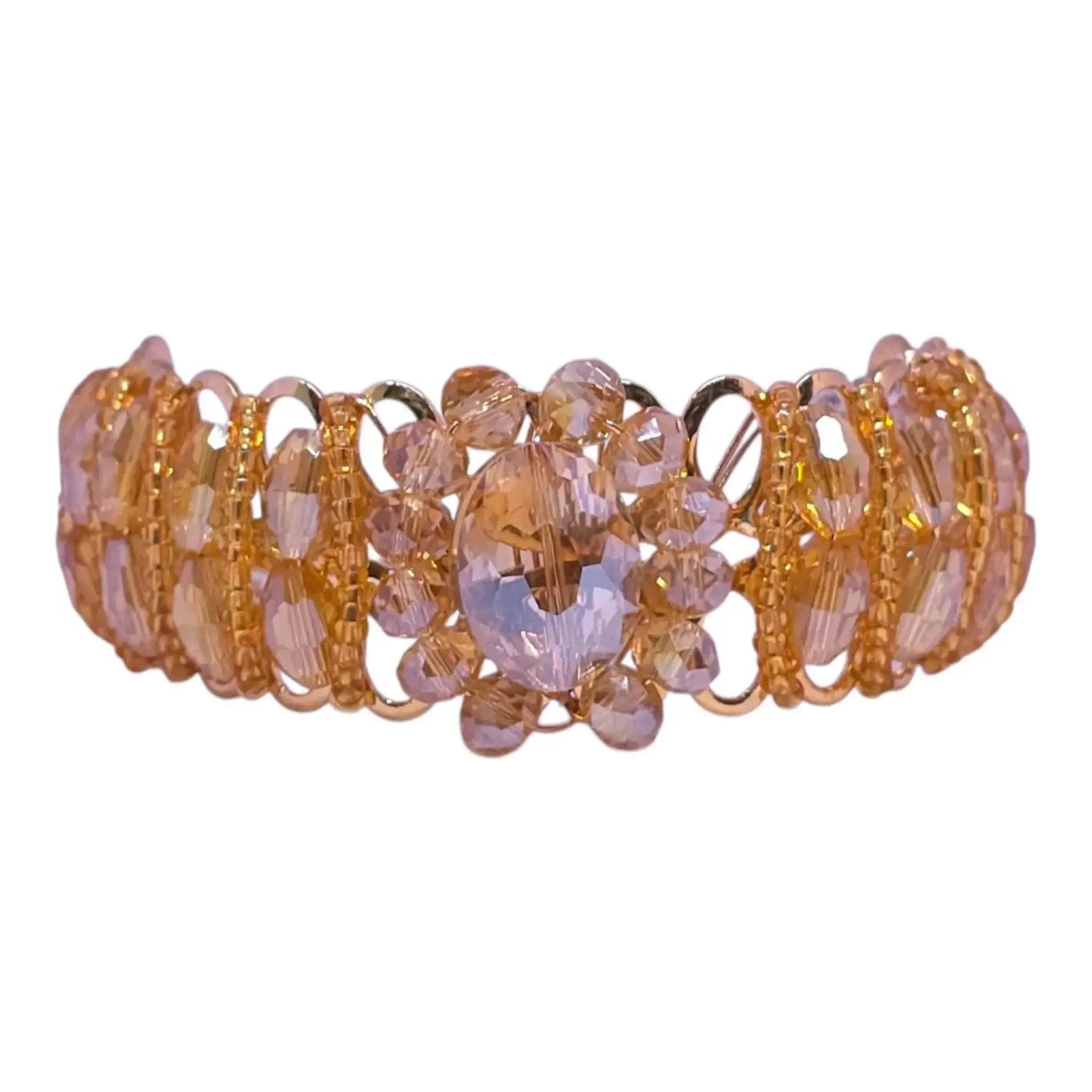 golden peach crystal bracelet – adjustable fancy beads bracelet for girls