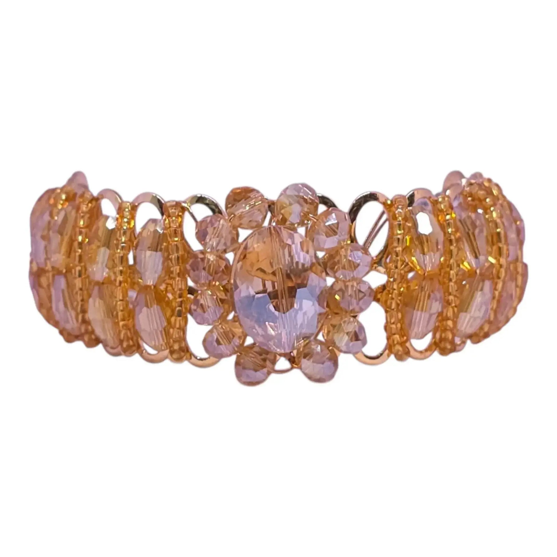 Golden Peach Crystal Bracelet – Adjustable Fancy Beads Bracelet for Girls
