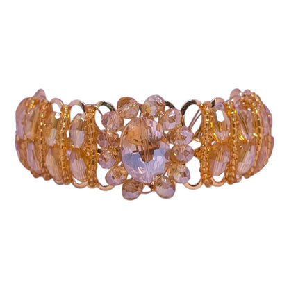 Golden Peach Crystal Bracelet – Adjustable Fancy Beads Bracelet for Girls