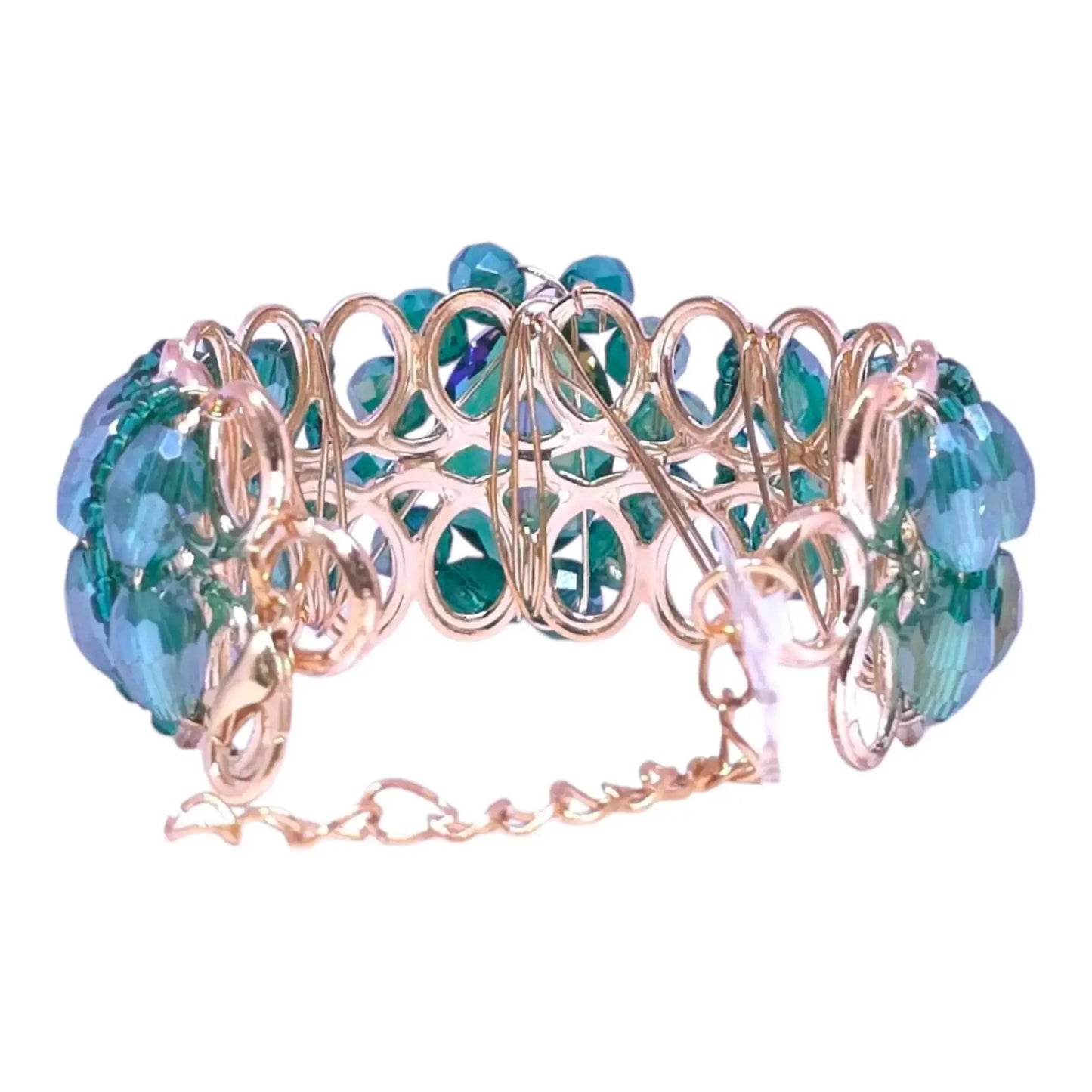 green crystal beaded bracelet with gold wirework for women