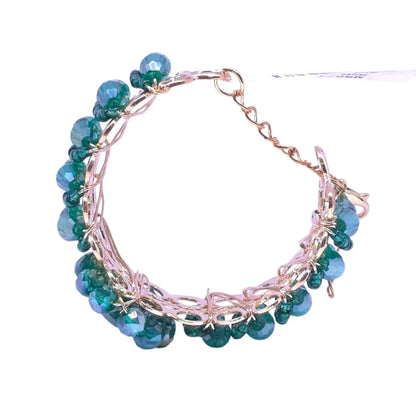 Green Crystal Beaded Bracelet with Gold Wirework for Women