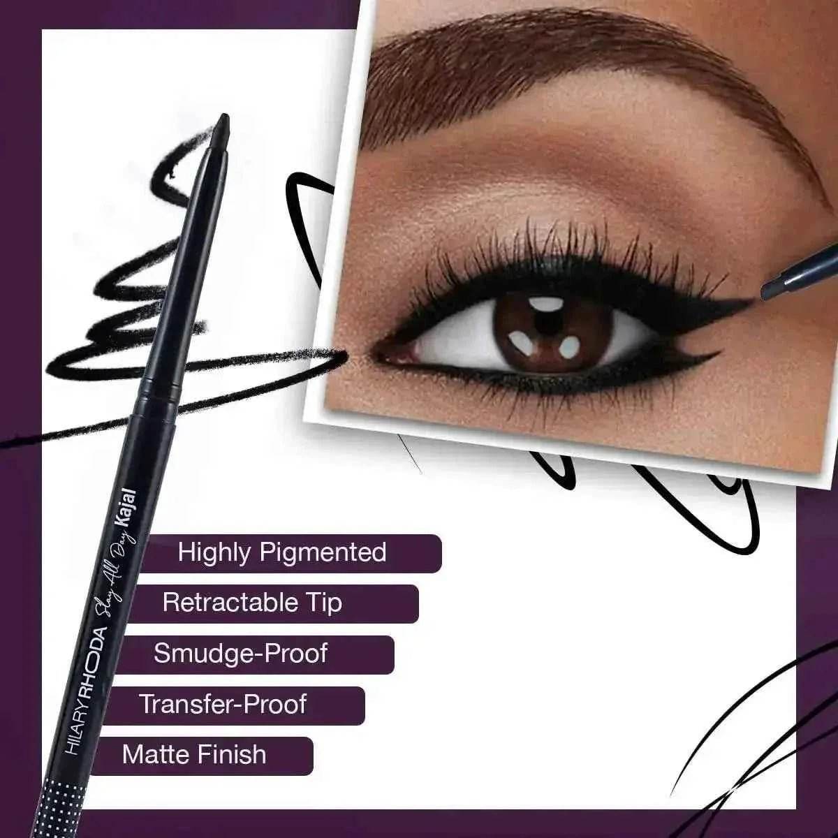 here’s a product title based on your description:  **hilary rhoda slay all day kajal – retractable, long-lasting, matte finish, highly pigmented, transfer-proof & smudge-proof kajal**