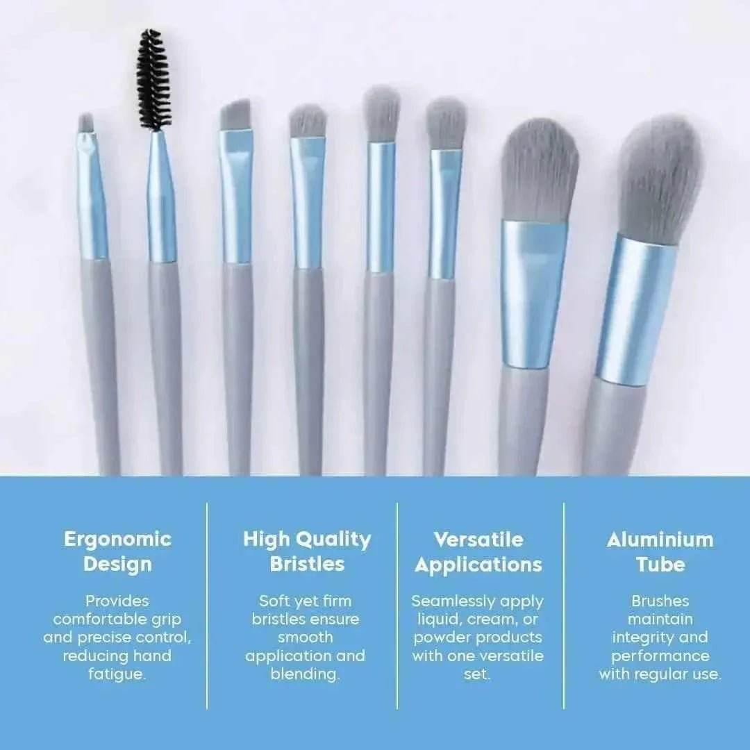 hilary rhoda 8-piece makeup brush set with pouch | premium synthetic kabuki, foundation, concealers, eyeshadows, blush, powder, highlighter, contour (pink)