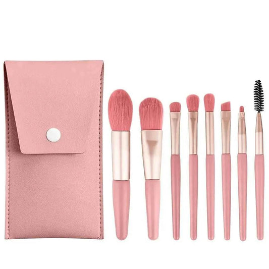 Hilary Rhoda 8-Piece Makeup Brush Set with Pouch | Premium Synthetic Kabuki, Foundation, Concealers, Eyeshadows, Blush, Powder, Highlighter, Contour (Pink)