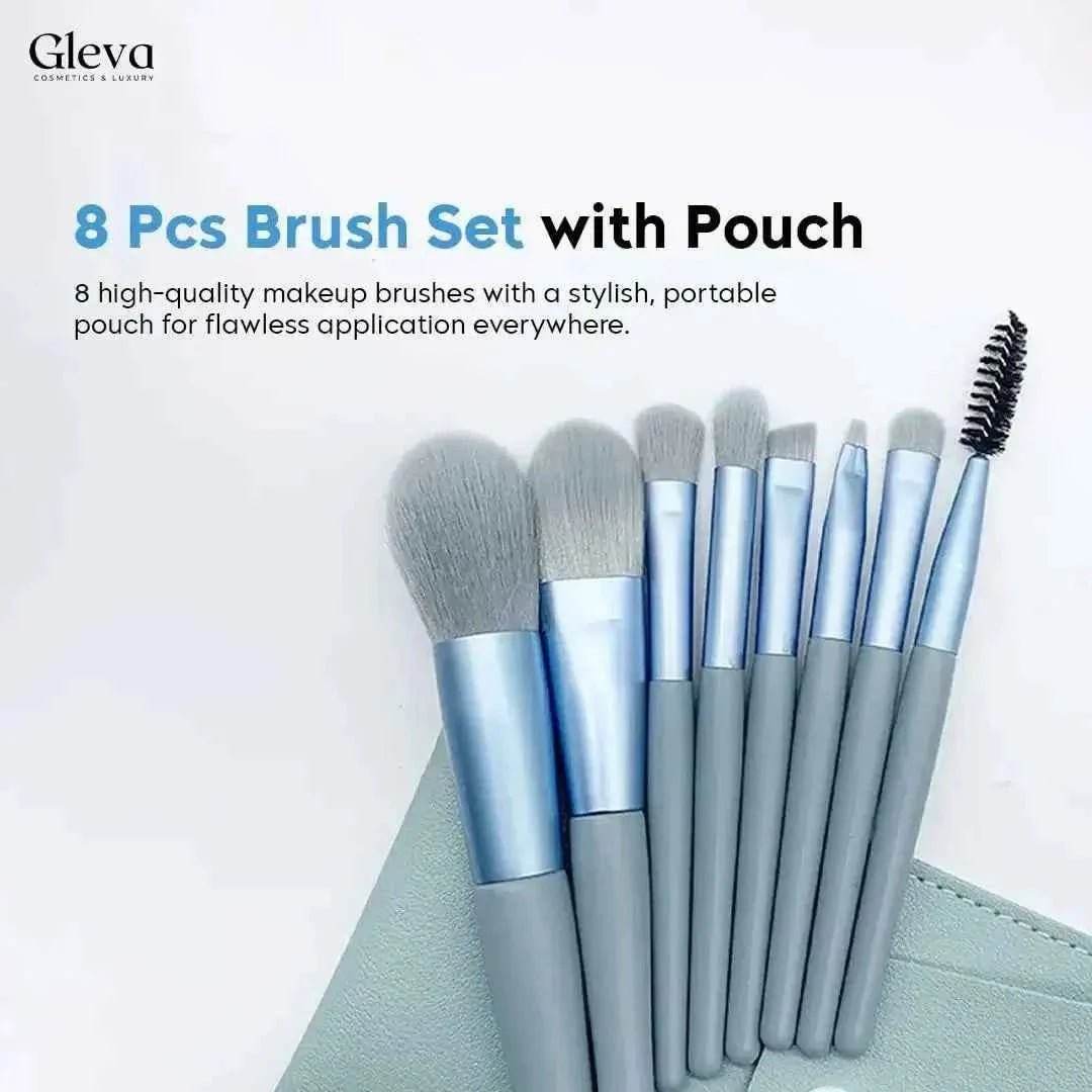 hilary rhoda 8-piece makeup brush set with pouch | premium synthetic kabuki, foundation, concealers, eyeshadows, blush, powder, highlighter, contour (pink)