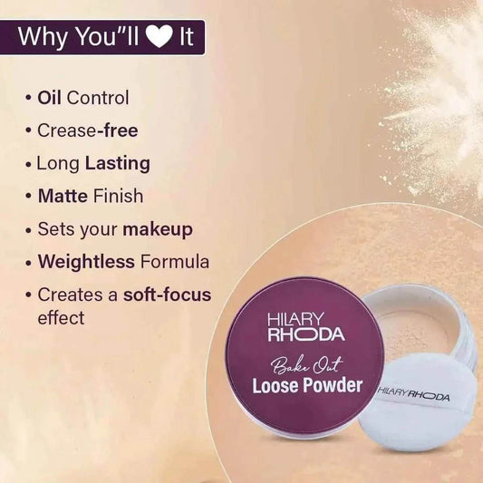 Hilary Rhoda Bake Out Loose Powder - Matte Finish & Lightweight, Oil Control, Hides Imperfections, 10g (Banana - Shade 02)