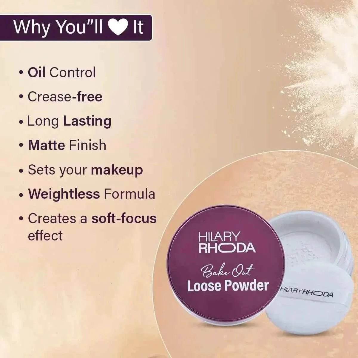 hilary rhoda bake out loose powder - matte finish & oil control, hides imperfections, 10g (translucent - shade 01)