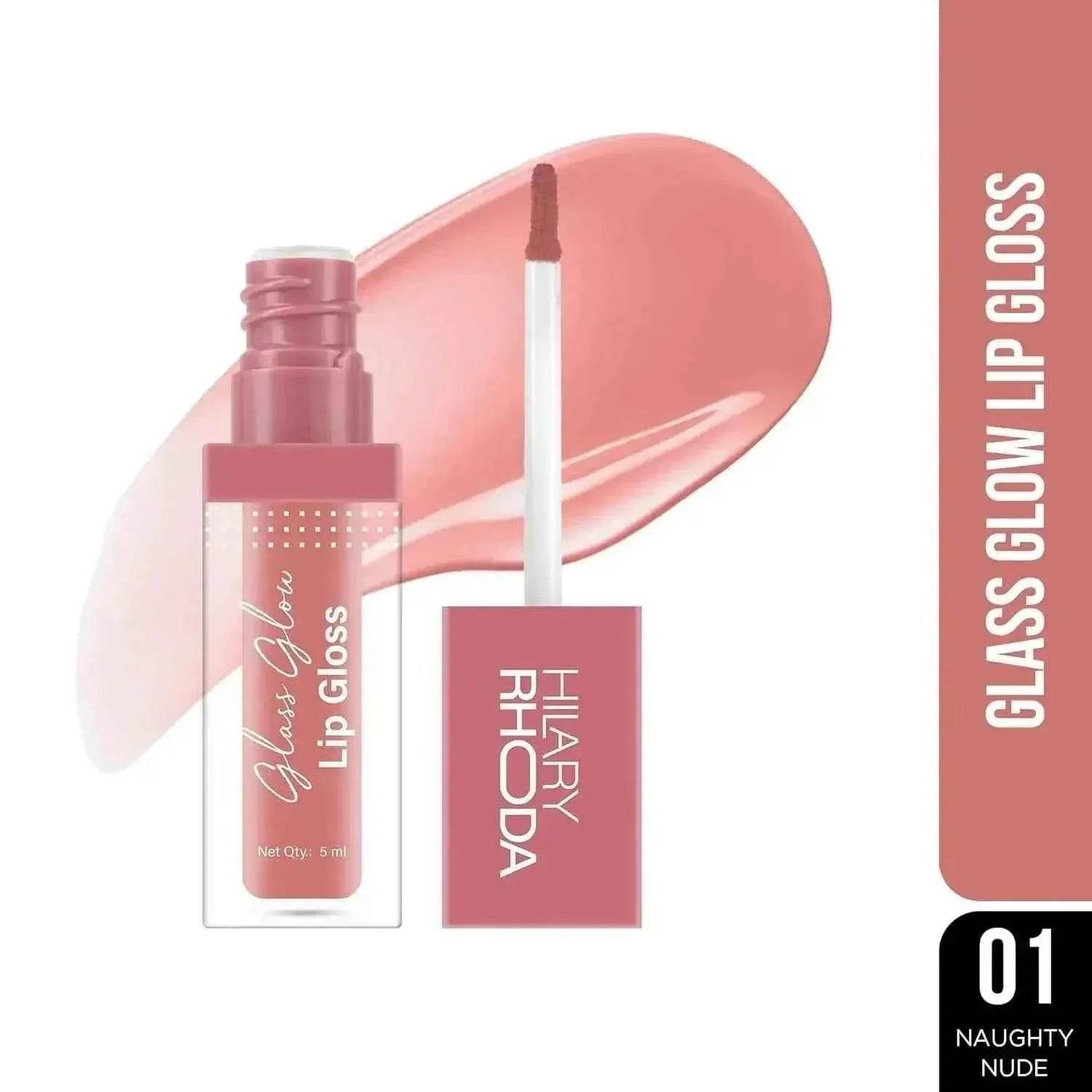 Hilary Rhoda Glass Glow Lip Gloss – Nourishing, Hydrating, High Shine, Juicy & Plump Lips, 5ml (Naughty Nude)