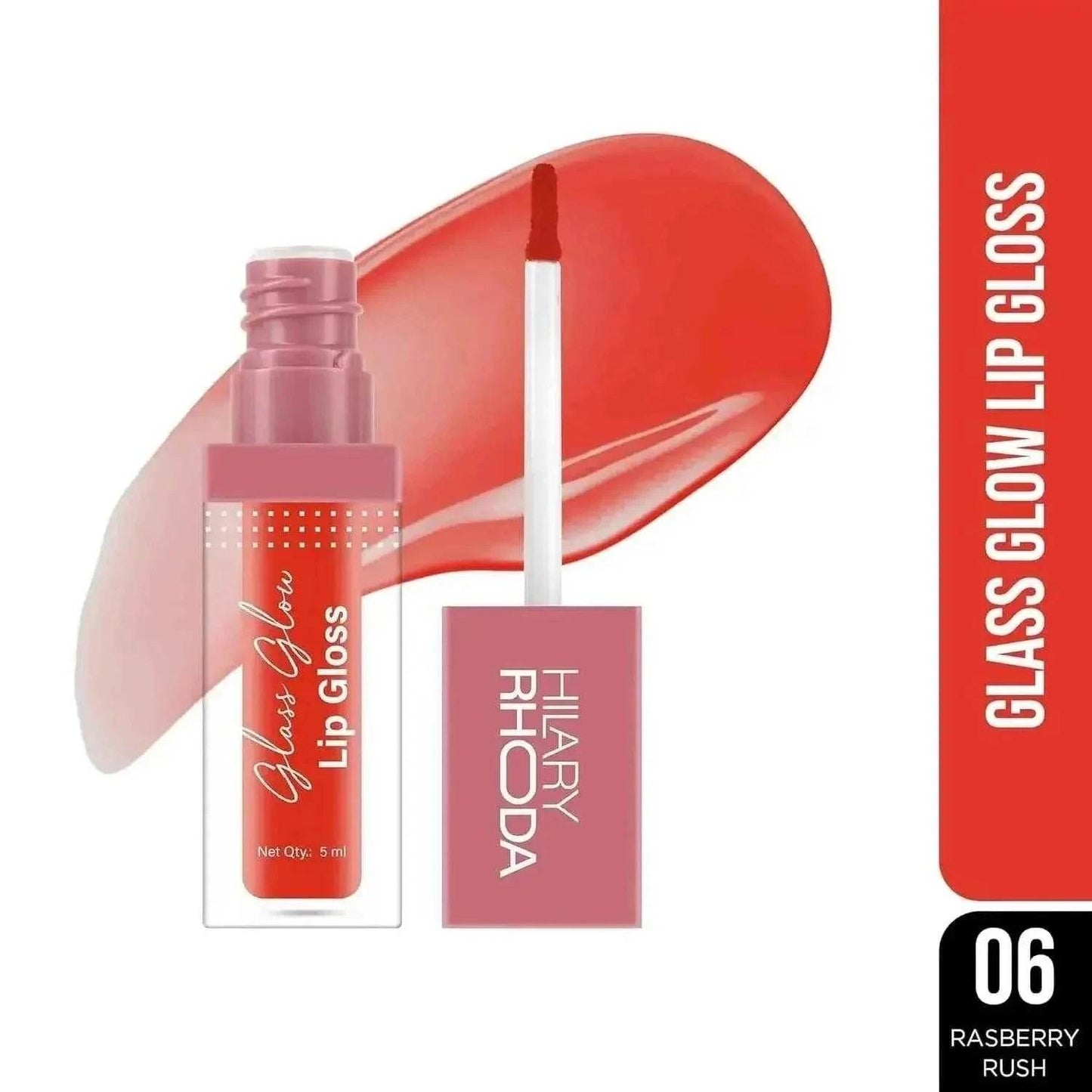 hilary rhoda glass glow lip gloss – nourishing, hydrating, high shine, juicy & plump lips, 5ml (raspberry rush)
