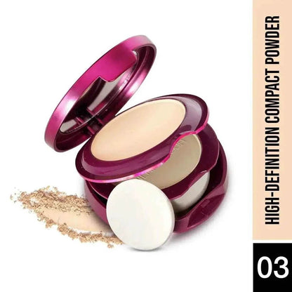 Hilary Rhoda HD High-Definition Pressed Powder - 2-in-1 Compact, Shimmery & Matte Finish, Oil Control, 18g (Buff Beige - Shade 03)