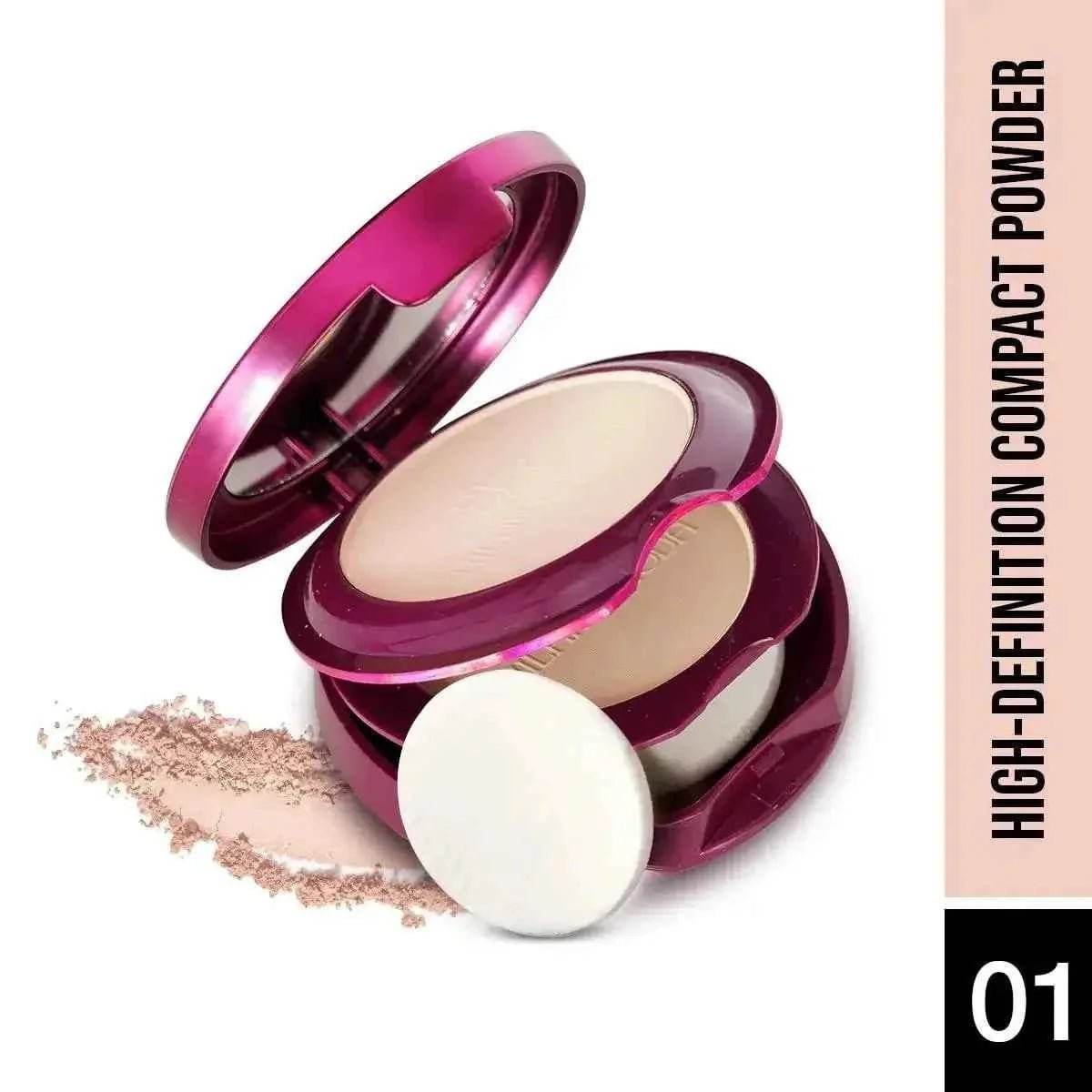 Hilary Rhoda HD High-Definition Pressed Powder - 2-in-1 Compact, Shimmery & Matte Finish, Oil Control, 18g (My Ivory - Shade 01)