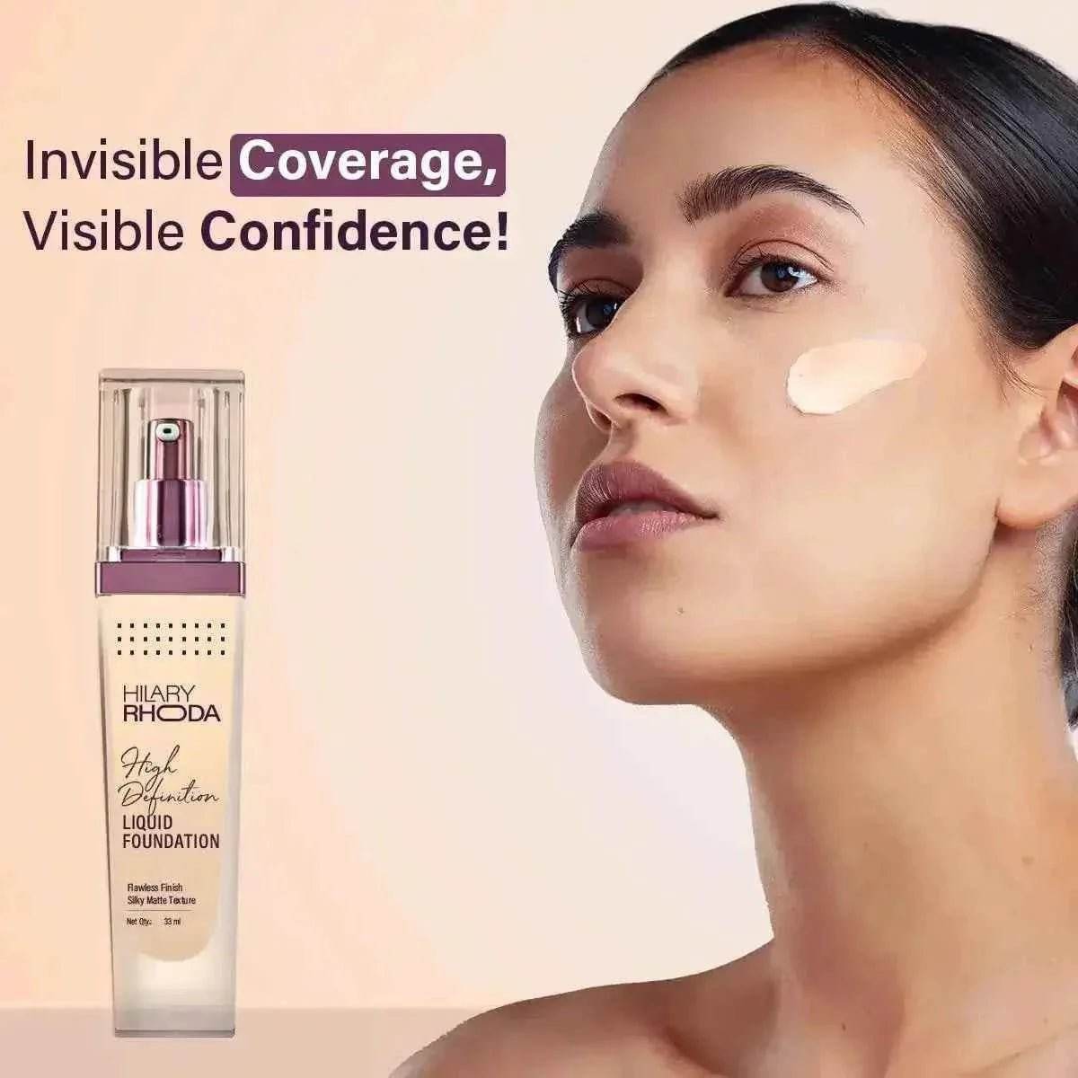 hilary rhoda high definition foundation - full coverage, matte finish, hides pores & blemishes, 33ml (rose blush | shade 02)