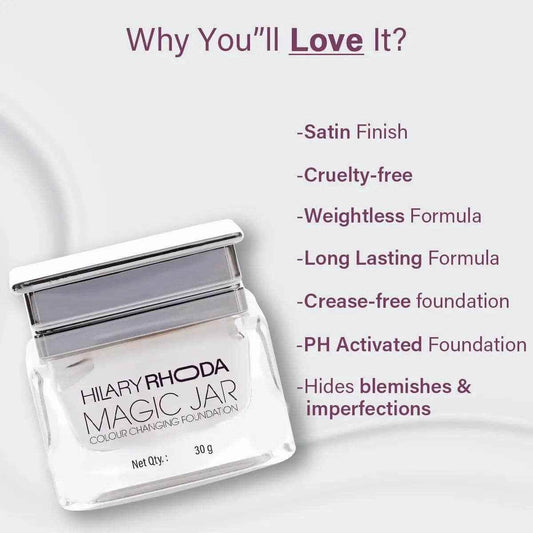 Hilary Rhoda Magic Jar Colour Changing Foundation - Buildable Coverage, Long-Lasting, Weightless, Cruelty-Free, Satin Finish, 30g