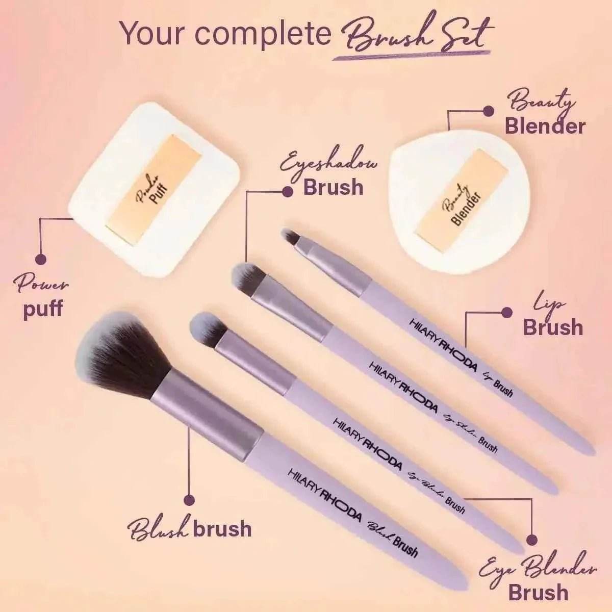 hilary rhoda play n blend brush set - easy blending for cream, liquid & powder, soft bristles, 2 eyeshadow brushes, blush & lip brush