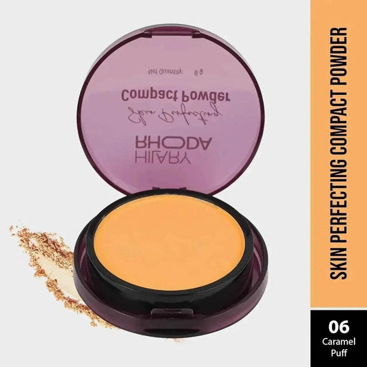 Hilary Rhoda Skin Perfecting Compact Powder - Caramel Puff (Shade 06) | Oil Control & Matte Finish | Buildable Coverage | Easily Blendable | 6g