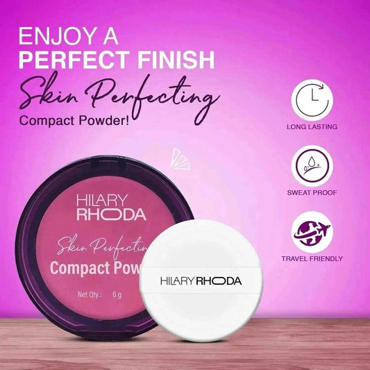 Hilary Rhoda Skin Perfecting Compact Powder - Vanilla Creme (Shade 01) | Oil Control & Matte Finish | Buildable Coverage | 6g