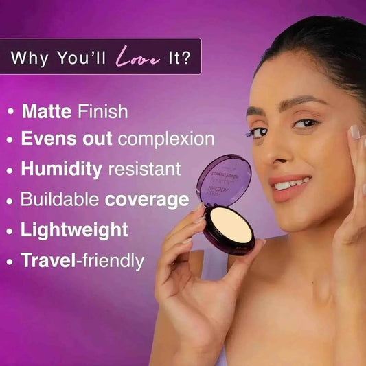 Hilary Rhoda Skin Perfecting Compact Powder - Vanilla Creme (Shade 01) | Oil Control & Matte Finish | Buildable Coverage | 6g