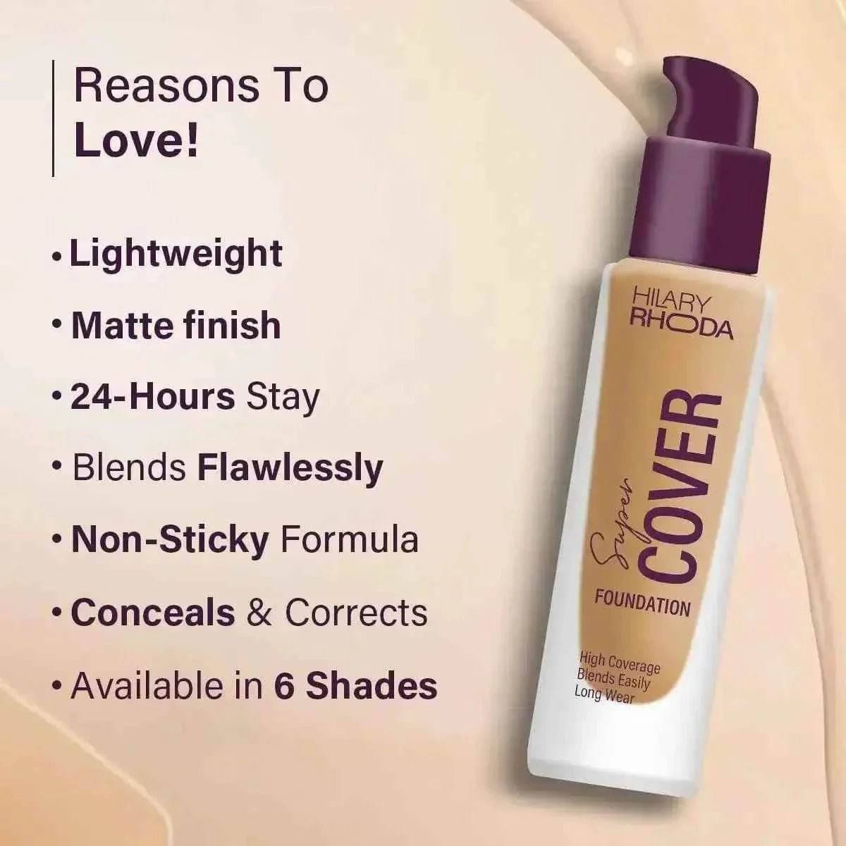 hilary rhoda super cover foundation - high coverage, waterproof, 24-hour stay, matte finish, 30g (golden beige | shade 04)