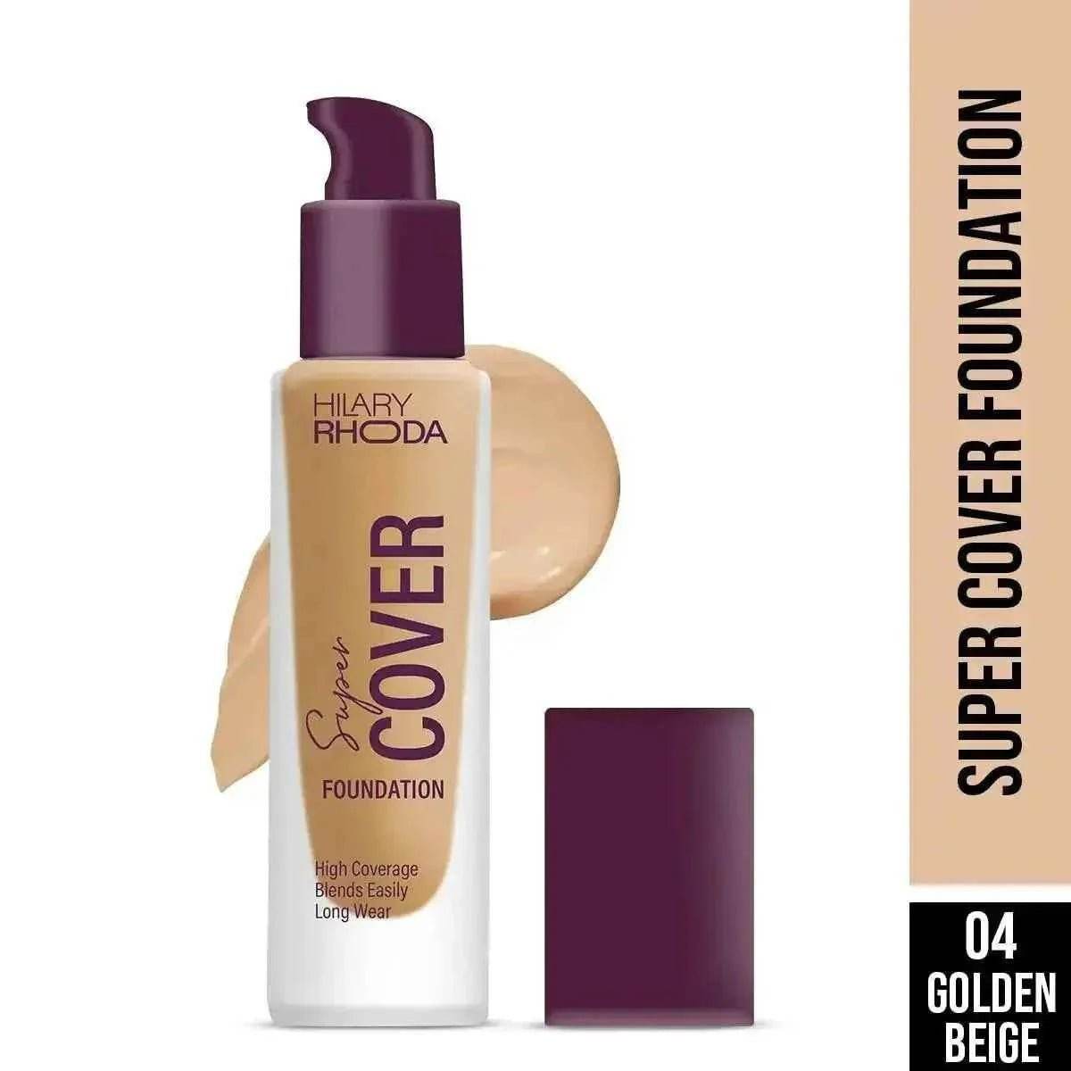 hilary rhoda super cover foundation - high coverage, waterproof, 24-hour stay, matte finish, 30g (golden beige | shade 04)