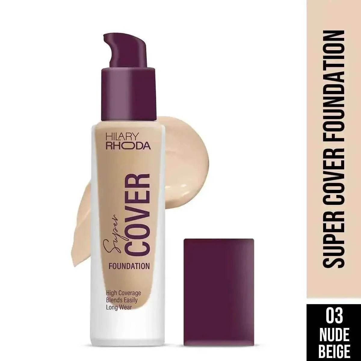 hilary rhoda super cover foundation - high coverage, waterproof, 24-hour stay, matte finish, 30g (nude beige | shade 03)