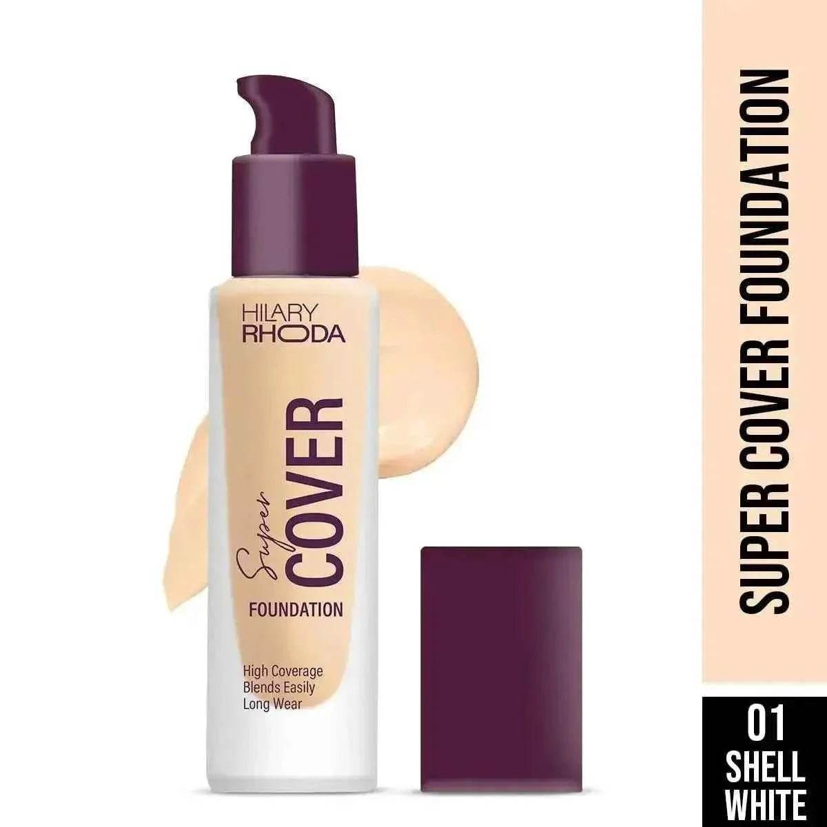 Hilary Rhoda Super Cover Foundation - High Coverage, Waterproof, 24-Hour Stay, Matte Finish, 30g (Shell White | Shade 01)