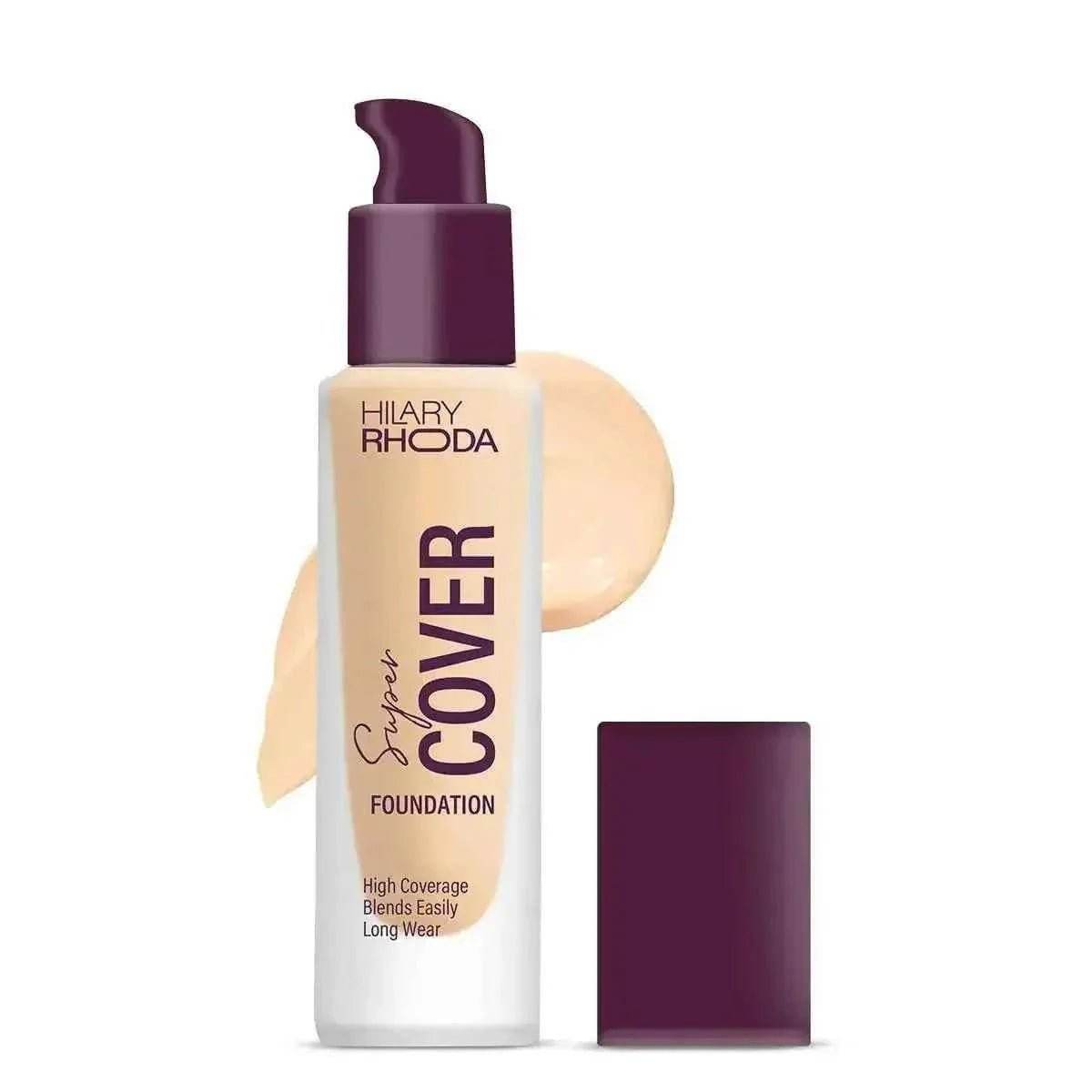 hilary rhoda super cover foundation - high coverage, waterproof, 24-hour stay, matte finish, 30g (shell white | shade 01)